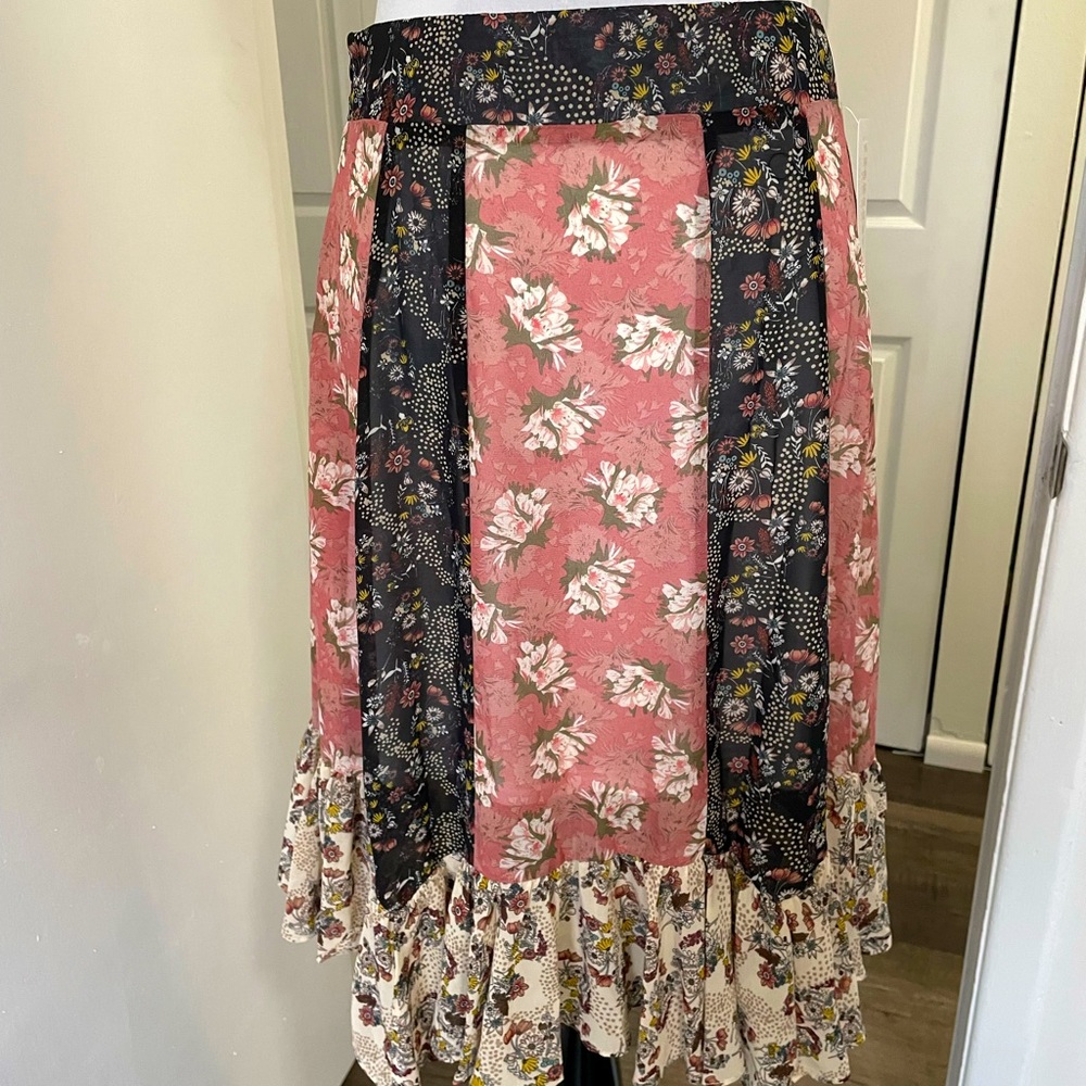 NWT DOWNEAST SKIRT M BOHO FEMININE CHIFFON OVERLAY LINED RUFFLED HEM ZIP ROSE - Picture 8 of 11